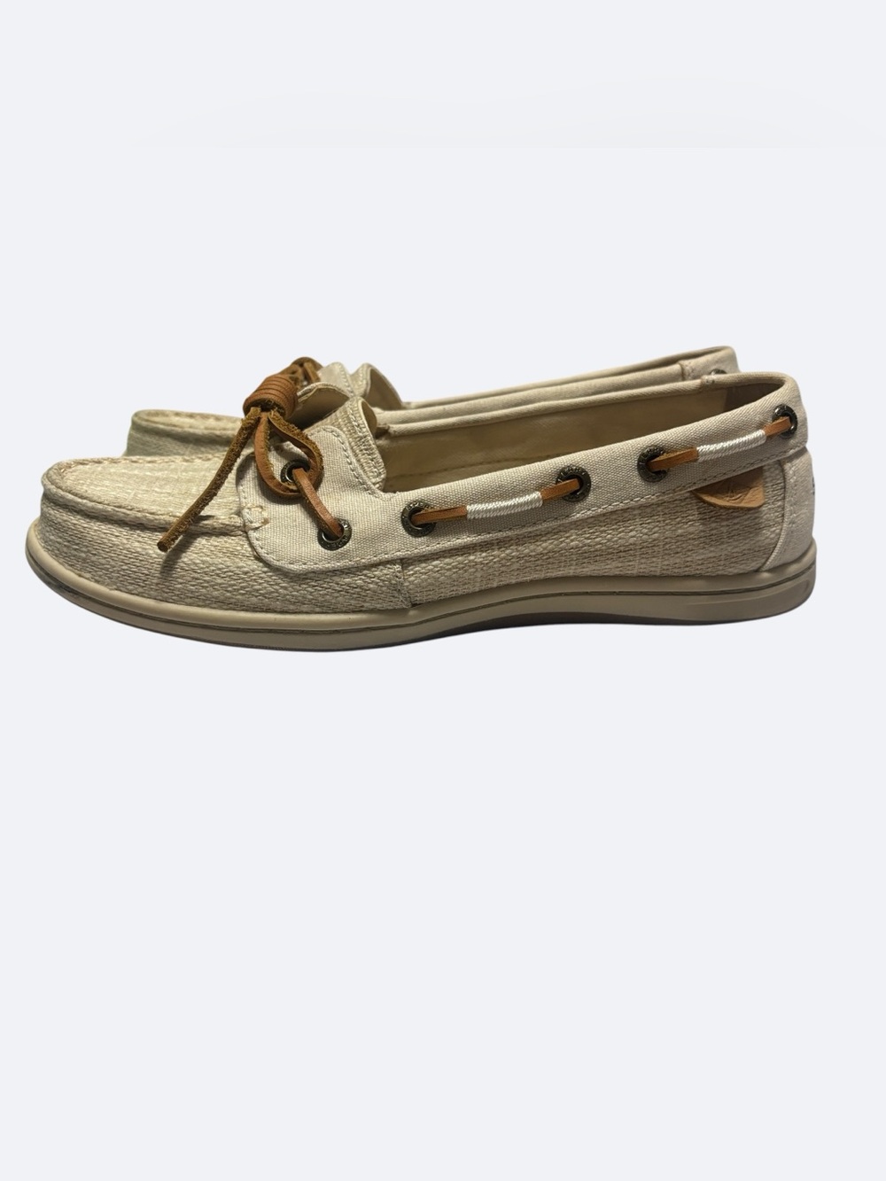 Sperry Women’s Barrelfish Heavy Linen Boat Shoes Loafers Oxford Beige Size 7